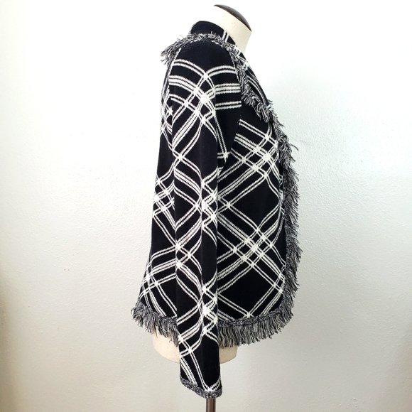 Additions By Chico's Plaid Fringe Cardigan Sweater Size 2 - Picture 2 of 14